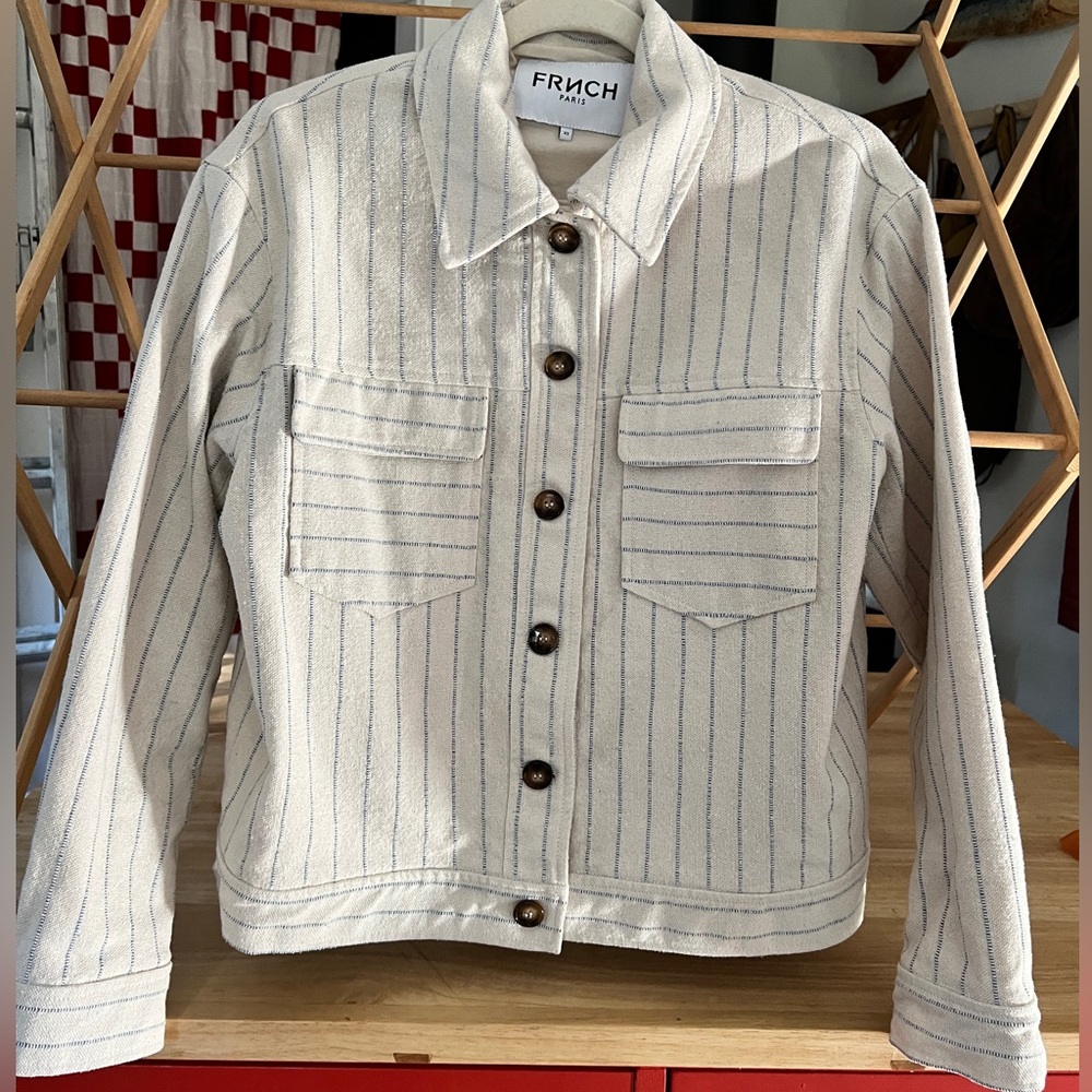FRNCH Cream and Blue Striped Workwear Jacket